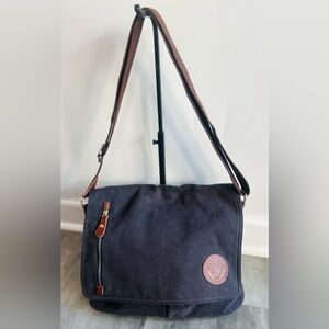 Augur Strauss & Co Canvas Messenger Bag Brown Leather Trim Crossbody